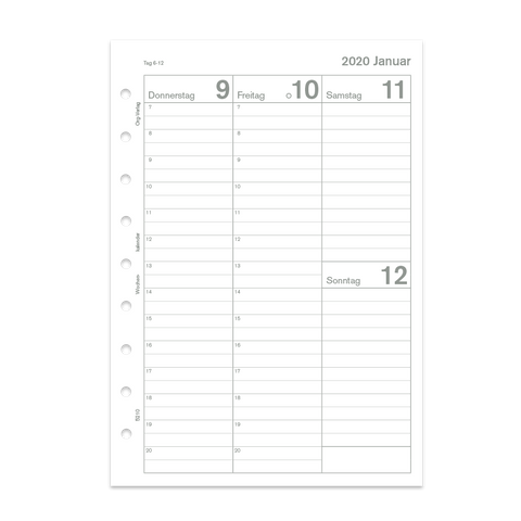 Wochenkalender mit Stundenleiste pro Woche 2 Seiten mit und ohne Perforation für Junior und DIN A5 