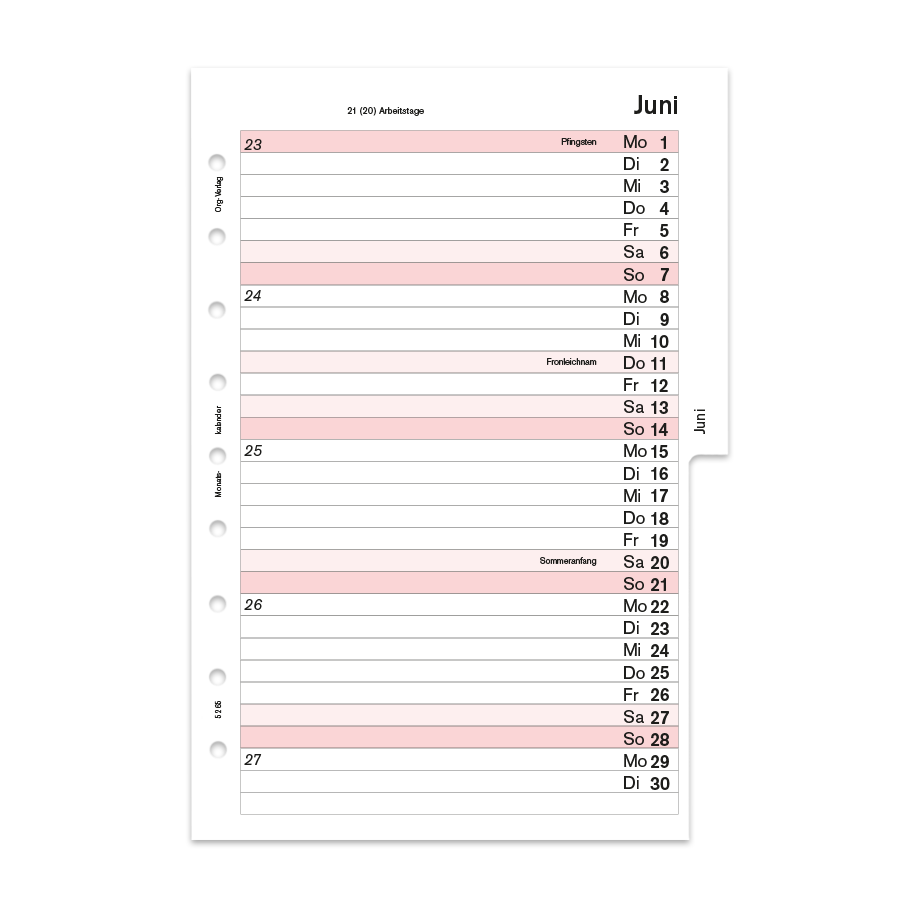 Monatskalender 2 Seiten pro Monat mit Monatsgriffleiste Innensicht Monatskalender 2 Seiten pro Monat mit Monatsgriffleiste Innensicht