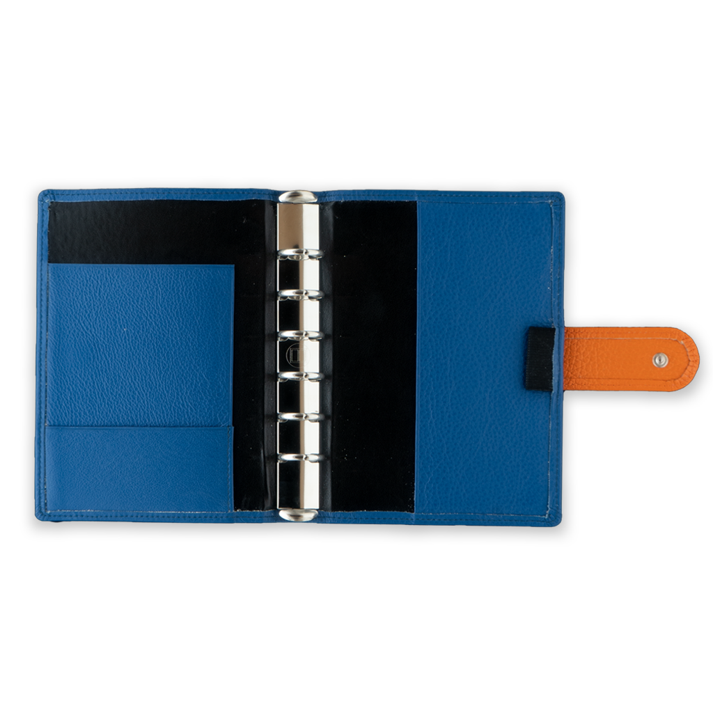 Das Bunte Ringbuch in Blau mit austauschbarer Lasche offen Das Bunte Ringbuch in Blau mit austauschbarer Lasche offen