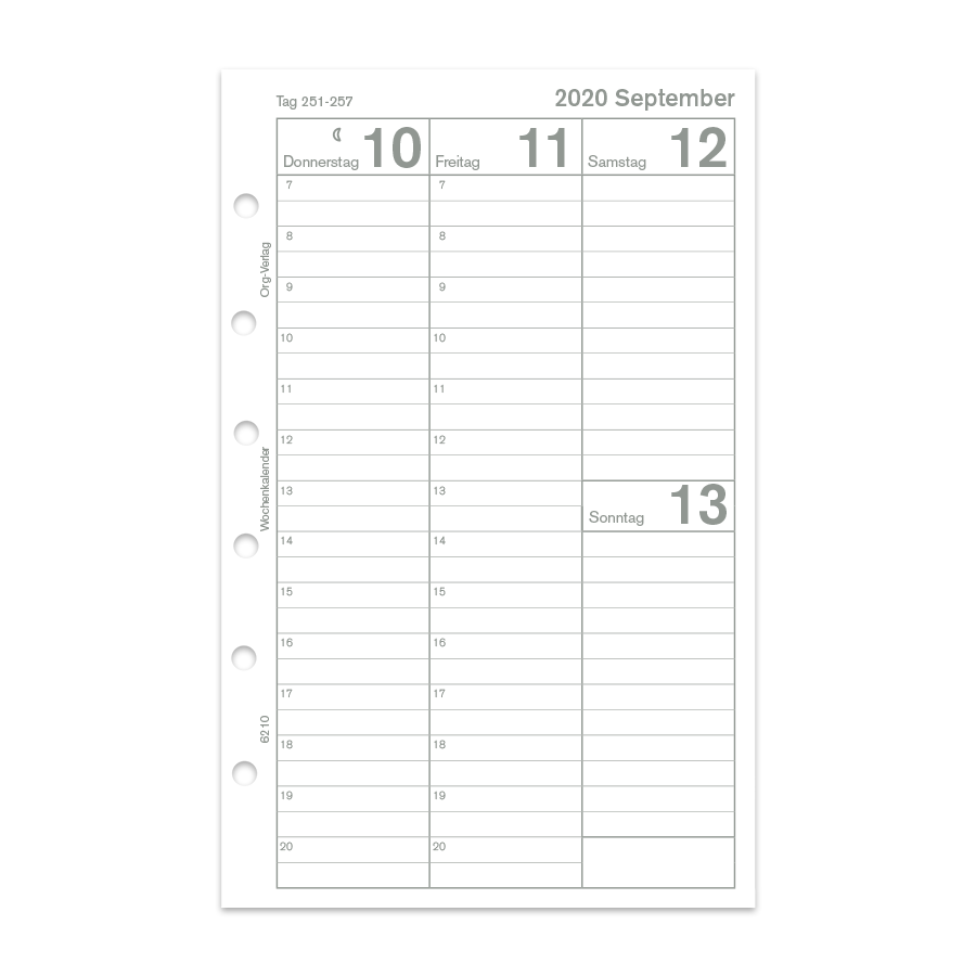 Wochenkalender mit Stundenleiste pro Woche 2 Seiten Junior DIN A5 mit und ohne Perforation