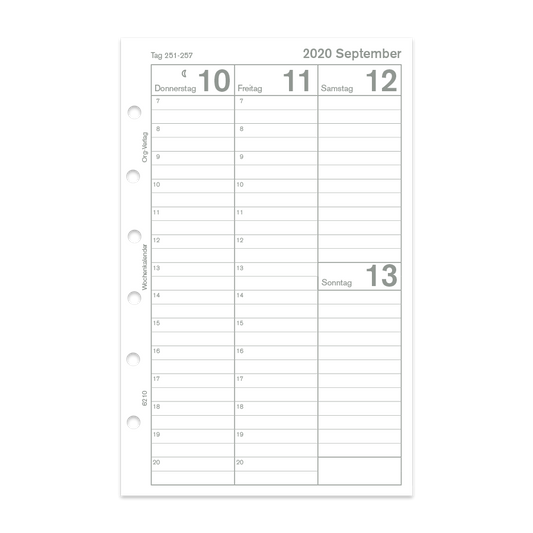 Wochenkalender mit Stundenleiste pro Woche 2 Seiten Junior DIN A5 mit und ohne Perforation