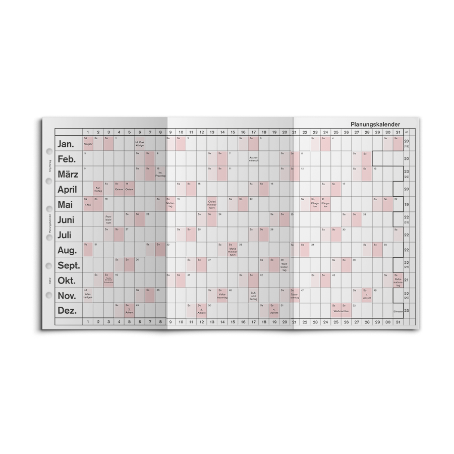 Piccolo Junior DIN A5 Planungskalender, gefalzt, zweifarbig  Piccolo Junior DIN A5 Planungskalender, gefalzt, zweifarbig
