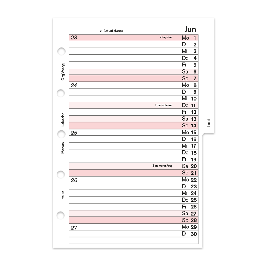 Monatskalender 2 Seiten pro Monat mit Monatsgriffleiste Piccolo Junior A5 Innensicht Monatskalender 2 Seiten pro Monat mit Monatsgriffleiste Piccolo Junior A5 Innensicht