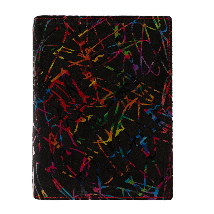 „Artist“ Ringbuch aus bedrucktem Velourleder schwarz