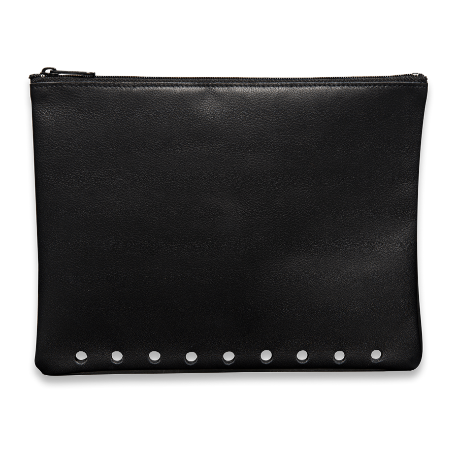 Handgefertigte Reißverschlusstasche Rindnappa Leder schwarz