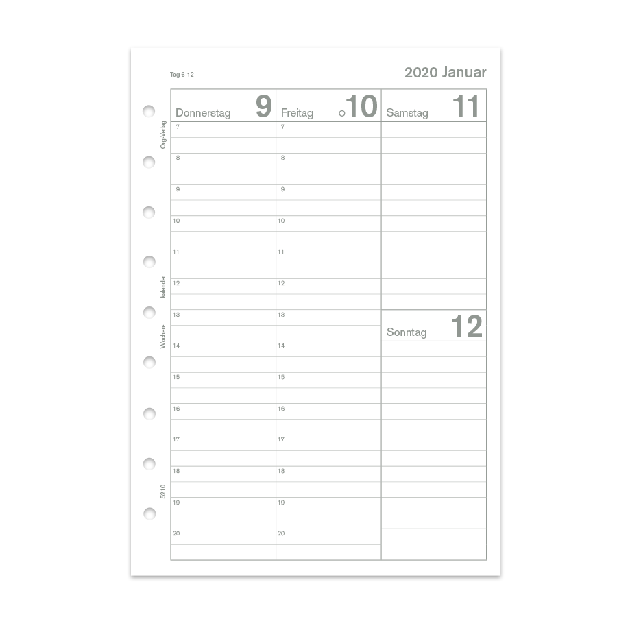 Wochenkalender mit Stundenleiste pro Woche 2 Seiten mit und ohne Perforation für Junior und DIN A5 