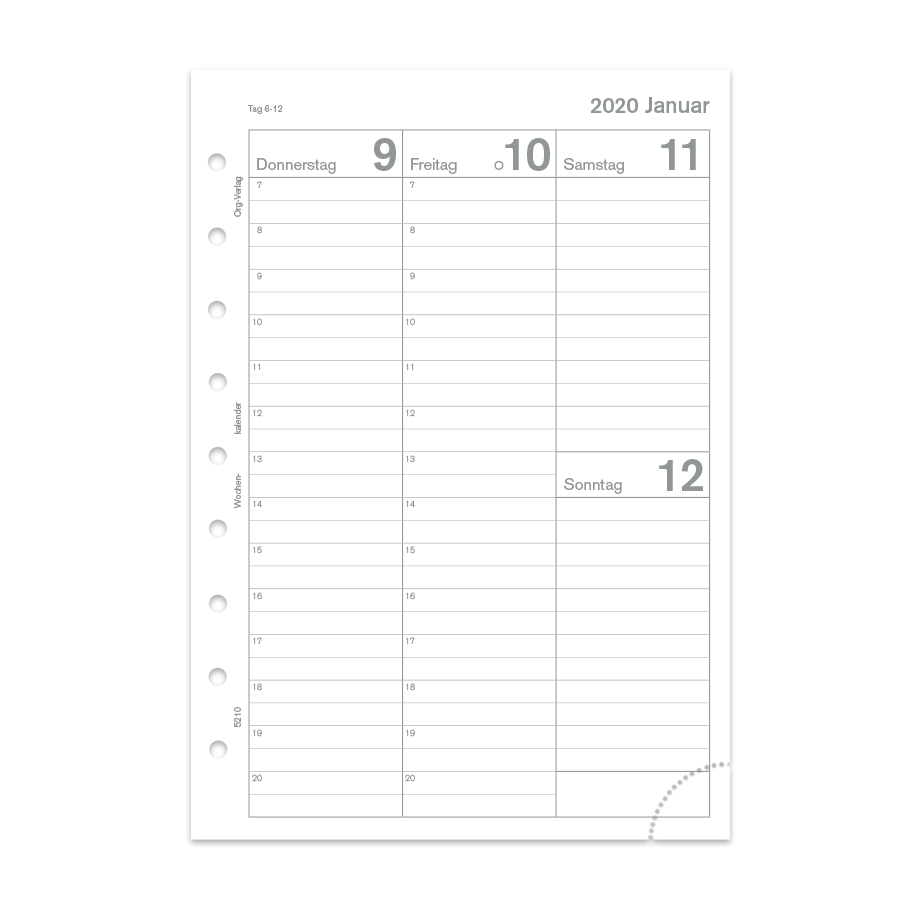 Wochenkalender mit Stundenleiste pro Woche 2 Seiten mit oder ohne Perforation Junior DIN A5 