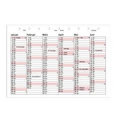 Jahreskalender, 2 Seiten pro Jahr