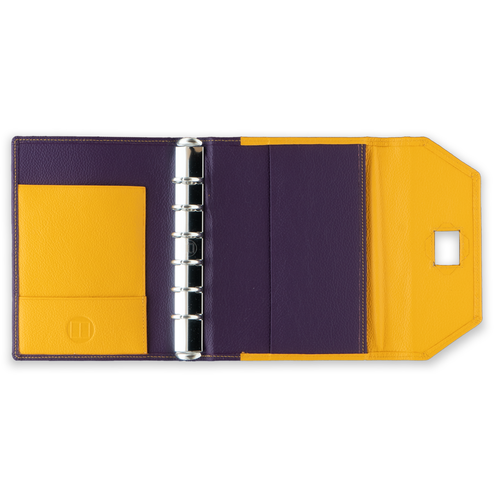 Stilvolles Ringbuch in verschiedenen Farbkombinationen Diplomat Kugelschreiber lila gelb Innenansicht