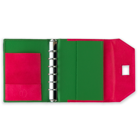 Stilvolles Ringbuch in verschiedenen Farbkombinationen pink grün Diplomat Kugelschreiber Innenansicht