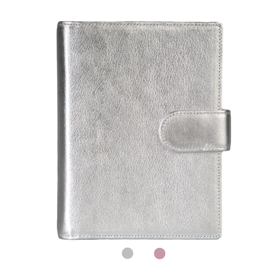 Ringbuch "Fashion" - Ringbuch aus Ziegenleder mit Metallic-Oberfläche, silber