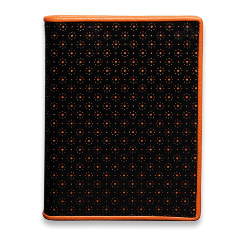Handgemachtes dot. Designbuch perforiertes schwarzes Arizona-Rindleder in orange