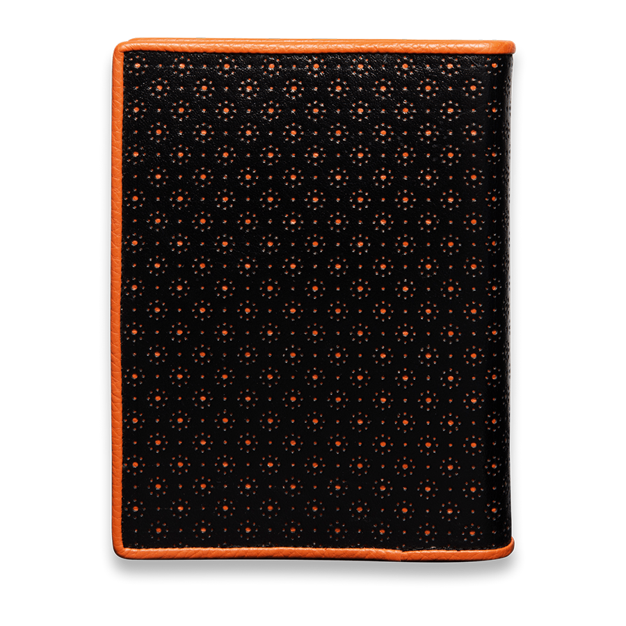 Handgemachtes dot. Designbuch perforiertes schwarzes Arizona-Rindleder orange