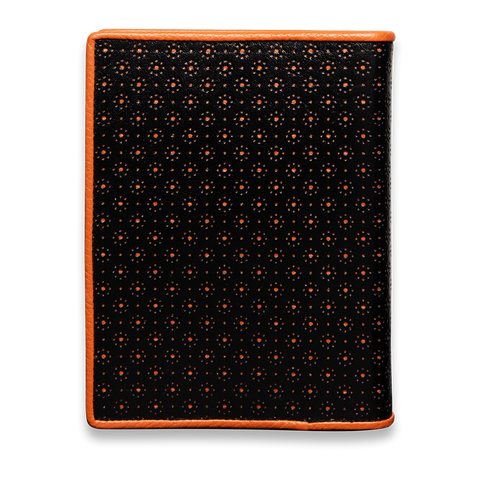 Handgemachtes dot. Designbuch perforiertes schwarzes Arizona-Rindleder orange