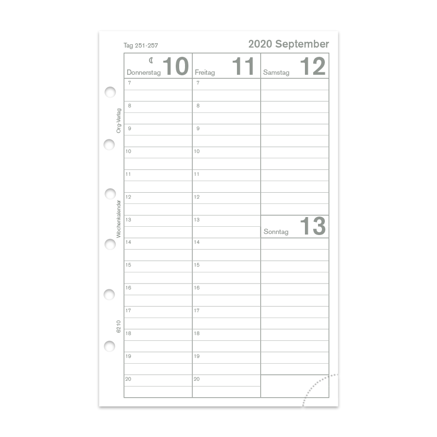 Wochenkalender mit Stundenleiste pro Woche 2 Seiten mit und ohne Perforation Junior oder DIN A5 