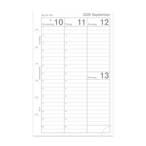 Wochenkalender mit Stundenleiste pro Woche 2 Seiten mit und ohne Perforation Junior oder DIN A5 