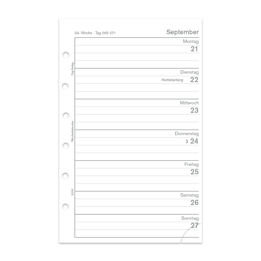  Junior Piccolo Din A5 Wochenkalender 1 Seite pro Woche Wochenansicht