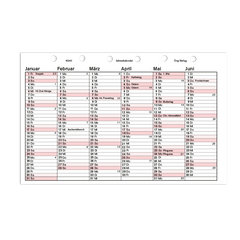 Jahreskalender 2 Seiten pro Jahr aus Karton Piccolo Junior DIN A5 Feiertage farblich 