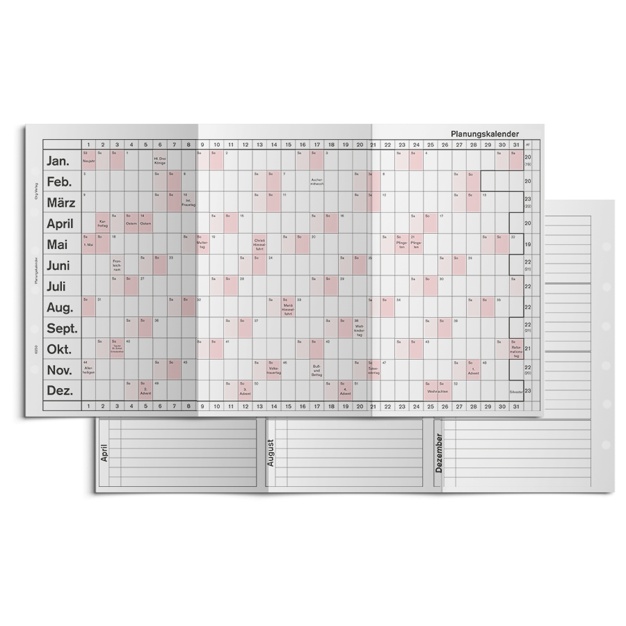 Planungskalender, gefalzt, zweifarbig