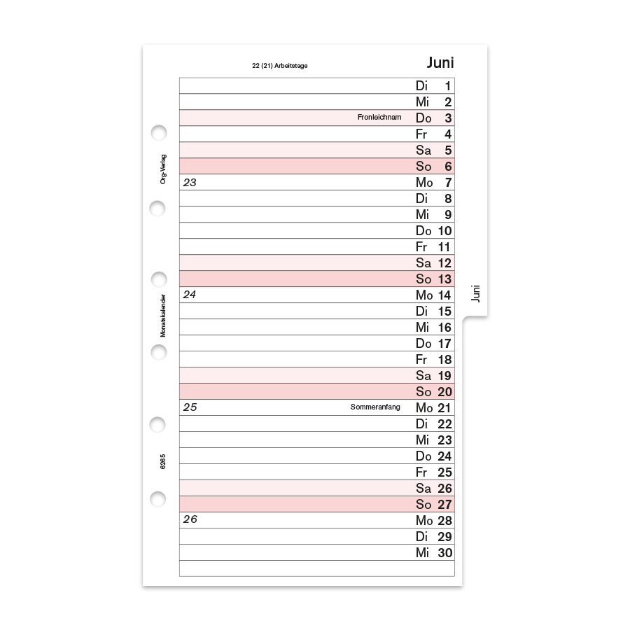 Monatskalender pro Monat 2 Seiten