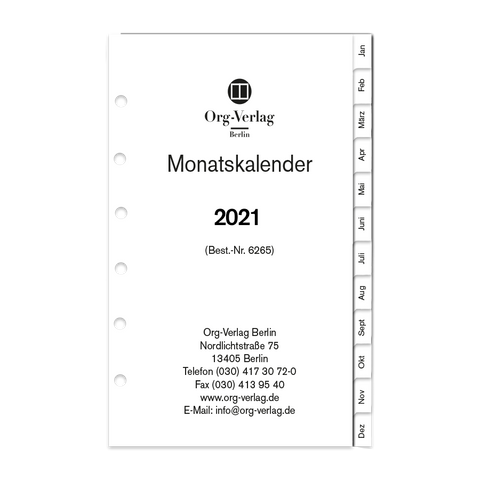 Monatskalender 2 Seiten pro Monat mit Monatsgriffleiste 2021