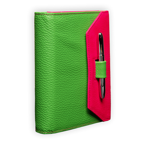 Stilvolles Ringbuch in der Farbkombination pink grün Diplomat Kugelschreiber