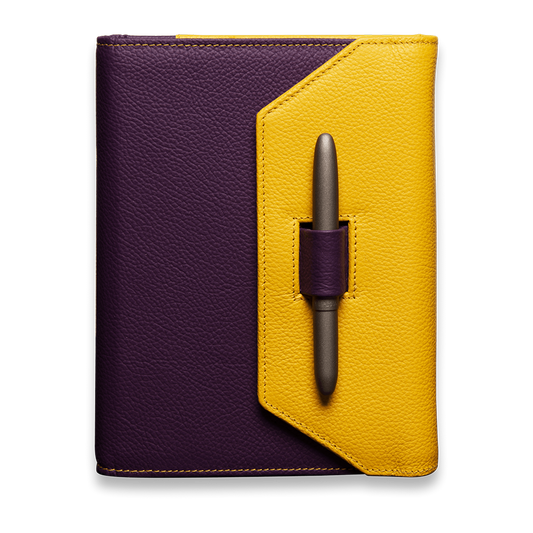 Stilvolles Ringbuch in verschiedenen Farbkombinationen lila gelb Diplomat Kugelschreiber